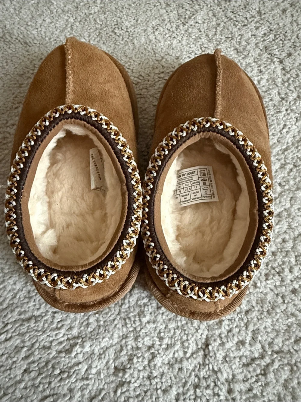 UGG Chestnut Suede Shearling Lined Braided-Trim Clog